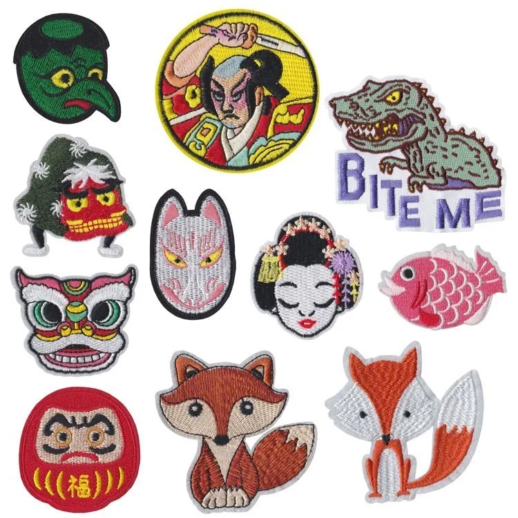 

Japanese Monster Japanese Samurai and Women Patches Animal Iron on Embroidered Patch Appliques for DIY T-shirt Jackets Badges