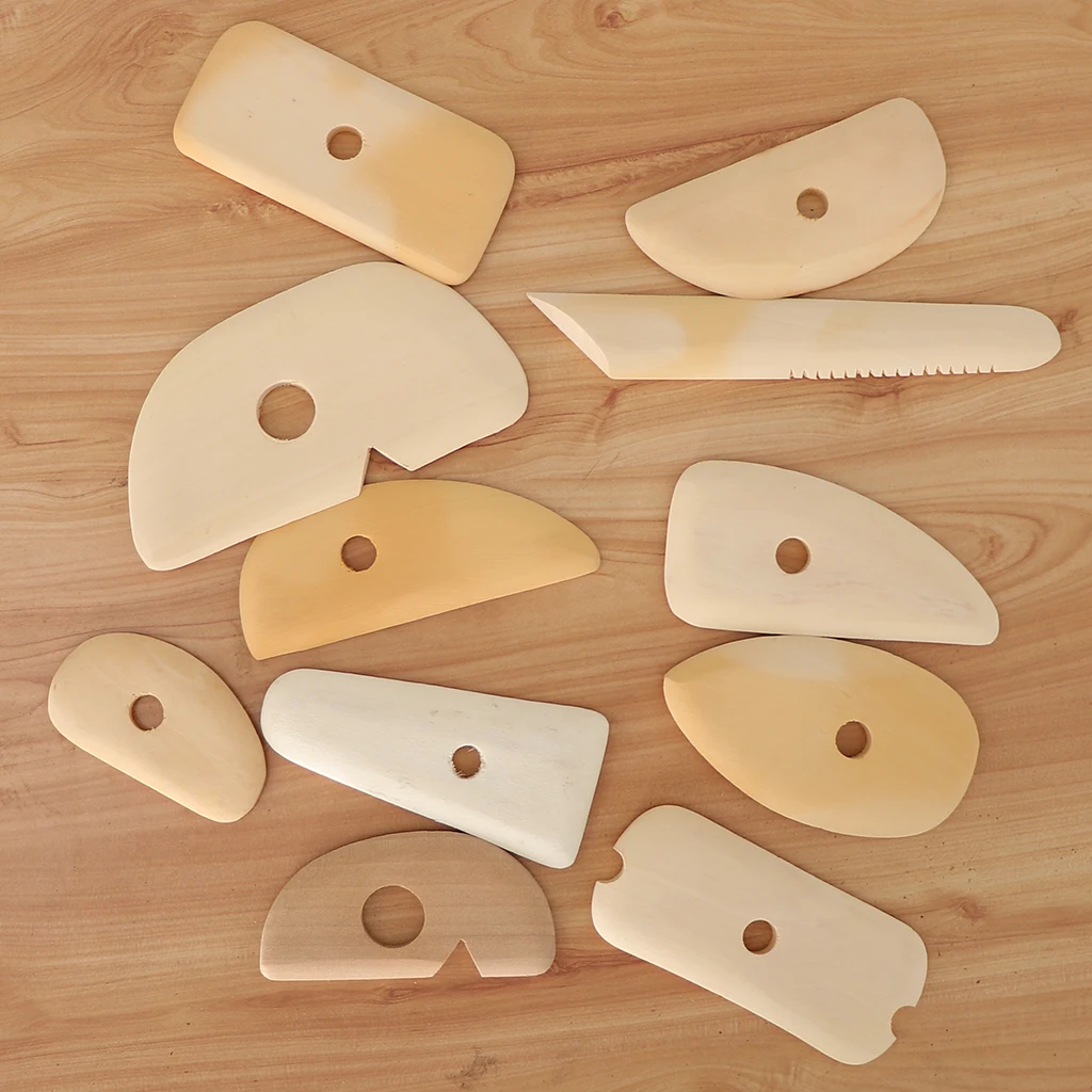 11pcs Different Shapes Natural Wooden Clay Pottery Ceramic Soap Engraving/Scraping Tools Scraper