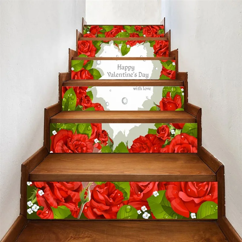 Rose Language 18x100cm Waterfall Stair Sticker Self Adhesive Stickers Seaside Landscape Home Stairs Floor Decals Decoration MA2