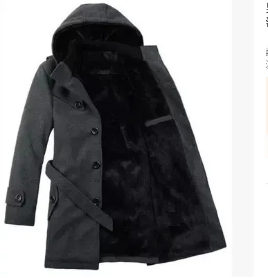 Мужской утепленный Тренч, осеннее и зимнее шерстяное пальто средней длины, приталенное шерстяное пальто, верхняя одежда размера плюс