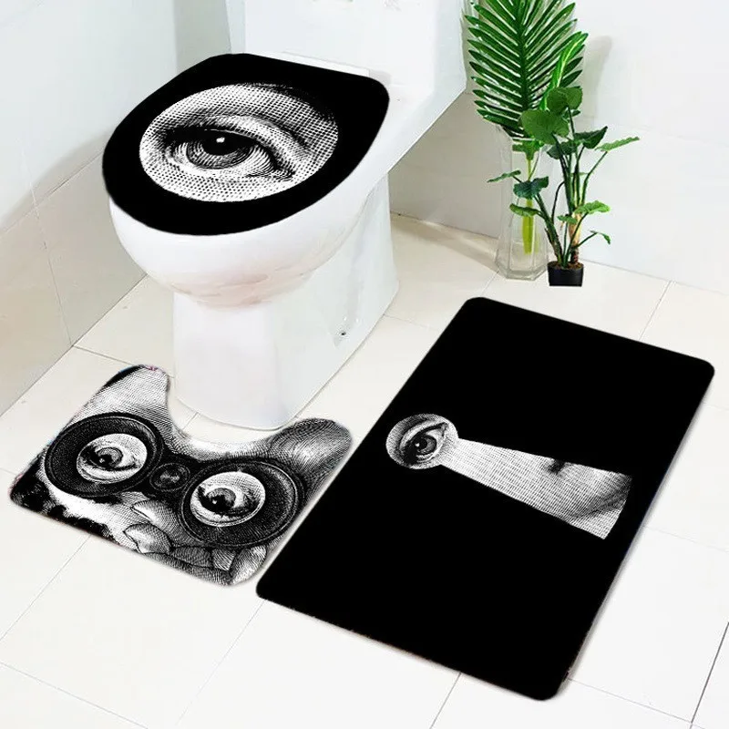 Online 3 stücke Set Fornasetti Wc Bad Matten Wc Deckel Abdeckung Teppich Non Slip Saugfähigen Bad Boden Matte Flanell Wc teppich Bad Matte Set