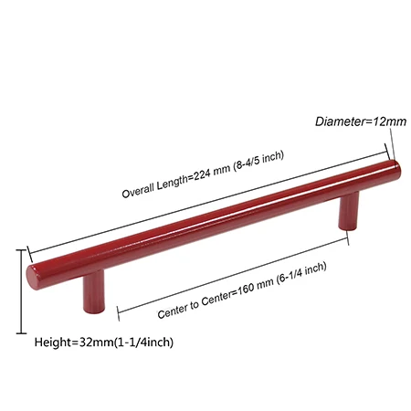 Probrico 5 шт. красный Шкаф Тянет Дверь т бар прямые ручки диаметр 12 мм ручка ящика нержавеющая сталь Ручка мебельная фурнитура