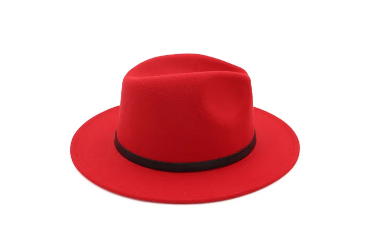 QBHAT Trend Men Women Wool Felt Panama Hat Fedora Caps with Metal Leaves Leather Band Jazz Trilby cap white green yellow hats felt fedora hat