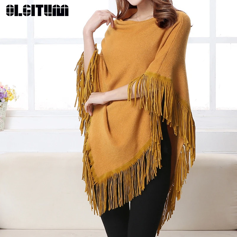 New Irregular Long Loose Large Size Women Sweater 2020 Fashion Tassel Cloak Shawl Female Outwear/Pullover Striped Red Coffee | Женская