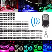 1set MultiColor Glow Neon Wireless Remote Motorcycle 5050 LED Flashing Light 12 Strips 50W