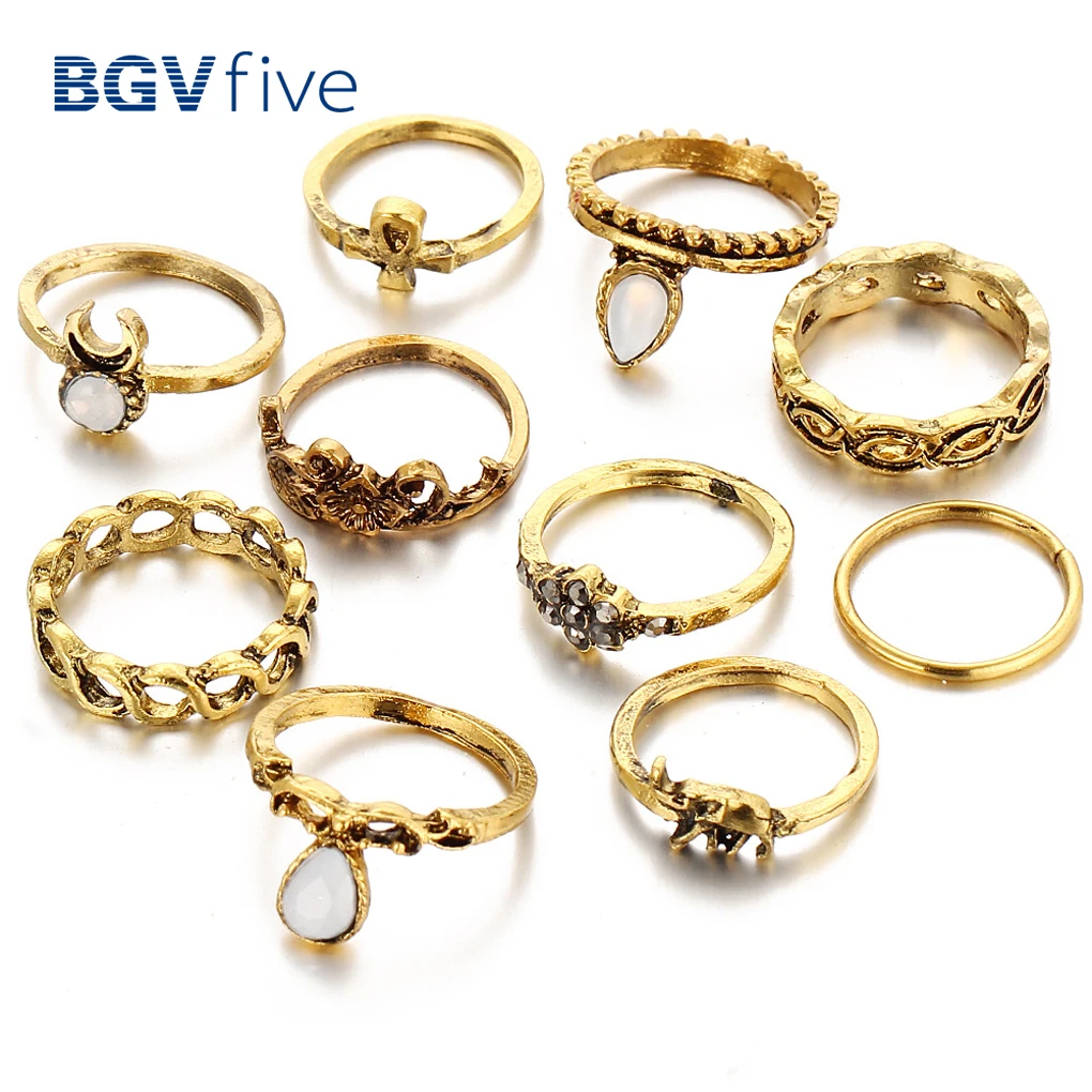 

10pcs/set Unisex Joint Rings Set Bohemian Ring Joints Ten Suits Baby Elephant Rings