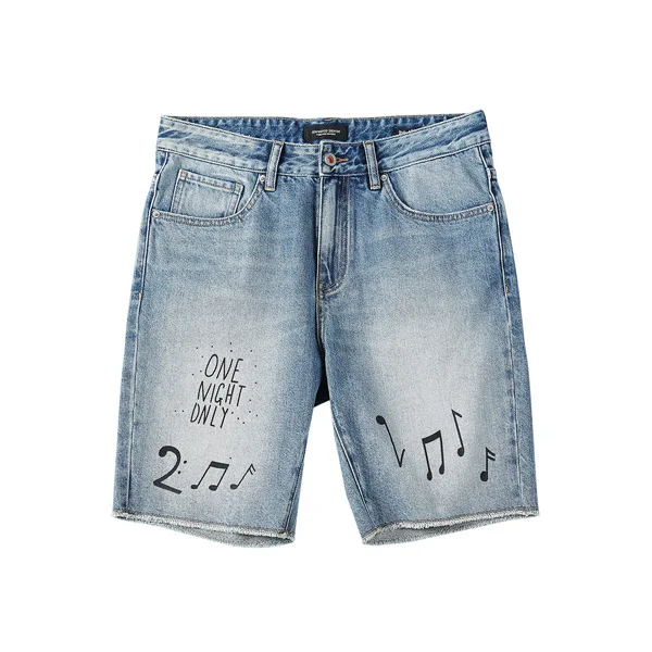 SIMWOOD летние новые хип-хоп шорты мужские модные хип-хоп джинсовые шорты с буквенным принтом и музыкальной нотой хлопок - Цвет: blue