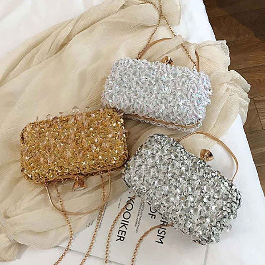 

Chic PVC Chain Shoulder Bag Women Fashion Crossbody Bag Western Style Shining Handbags Elegant Dinner Phone Purse New 2019