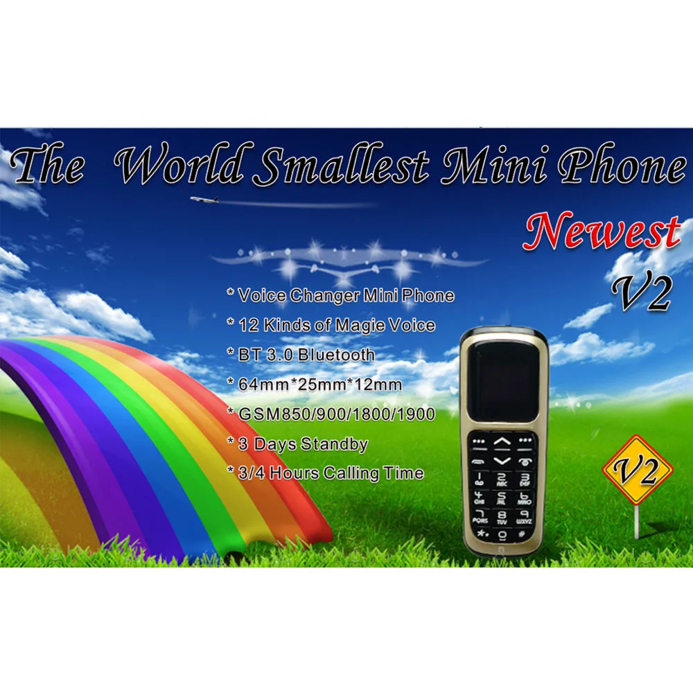 Оригинальный V2 мини мобильный телефон Bluetooth дозвон 0 66 ''Magiac голосовая