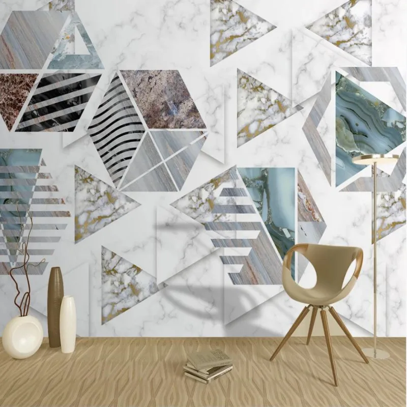 Jazz white marble modern minimalist geometric TV background wall painting Jazz white marble modern minimalist geometric TV background wall painting