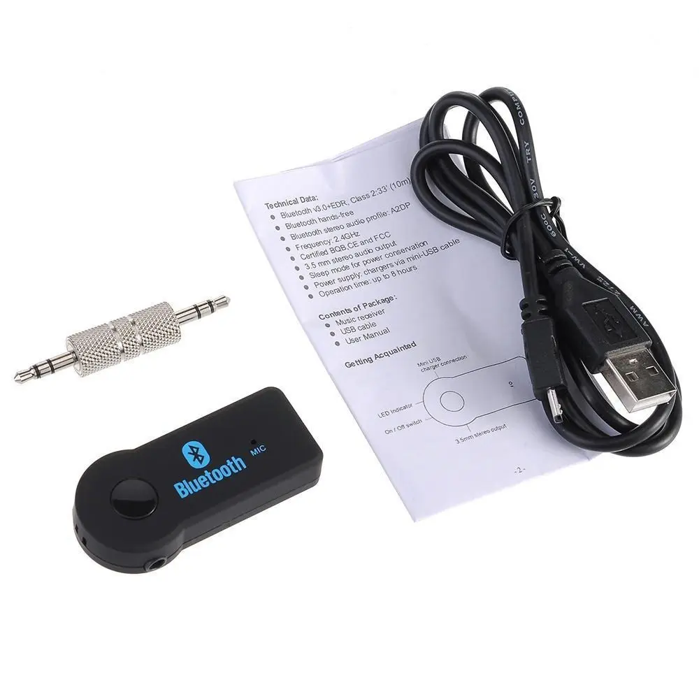  Hands-free Bluetooth Car kit Wireless Bluetooth Aux Adapter 3.5 mm AUX Bluetooth Receiver Audio Mp3 Player 