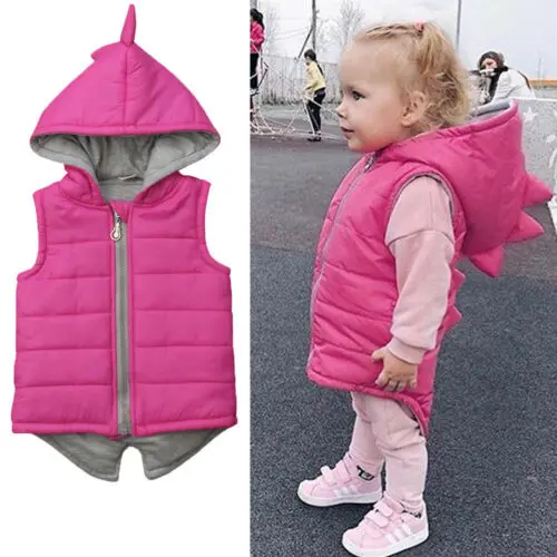 

2019 New Fashion Infant Kids Baby Girl Boy Dinosaur Vest Down Hooded Zipper Jacket Waistcoat Coat Winter Thick Warm Outwear 0-5T