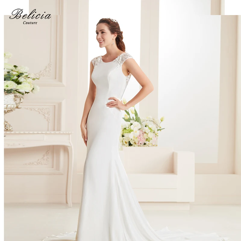 Belicia Couture Для женщин Кружево креп пятно Русалка платье Бисер Свадебные платья |