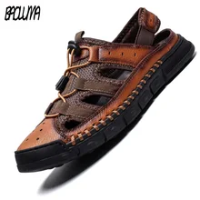 Новинка года; сезон лето; Новинка; Высококачественная кожаная Уличная обувь; мужские сандалии; повседневные классические пляжные сандалии для прогулок; большие размеры