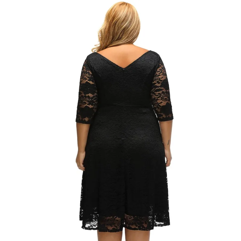 Black-Floral-Lace-Sleeved-Fit-and-Flare-Curvy-Dress-LC61395-2-5_conew1