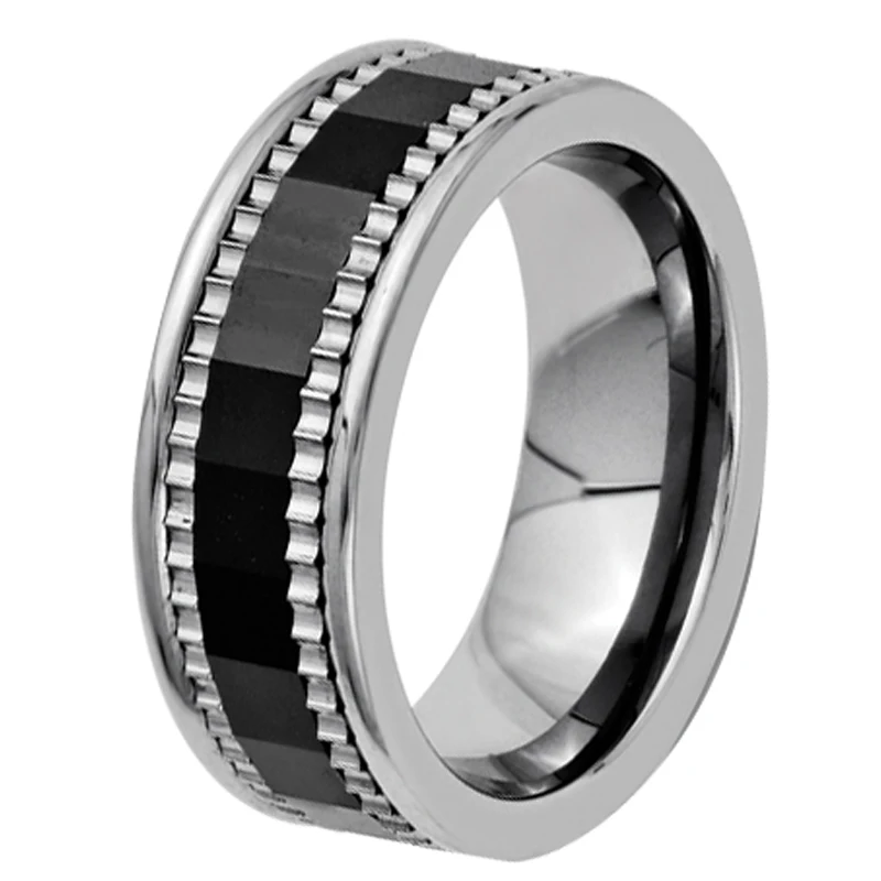 7mm mens cool pure titanium wedding band wheel gear with black ceramic combination ring comfort fit - Gear Wedding Ring 7mm mens cool pure titanium wedding band wheel gear with black ceramic combination ring comfort fit - Gear Wedding Ring