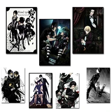 Nórdico moderno hd imprime decoração de casa preto mordomo pintura da parede arte imagem da lona anime cartaz para sala estar aquarela modular
