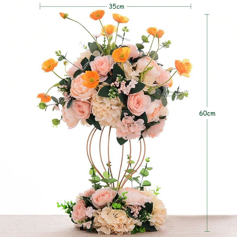 JAROWN Artificial Flower Ball Flower Stand Set Silk Fake Flower Wedding Stage Decoration Flores Home Party Table Decorations (2)