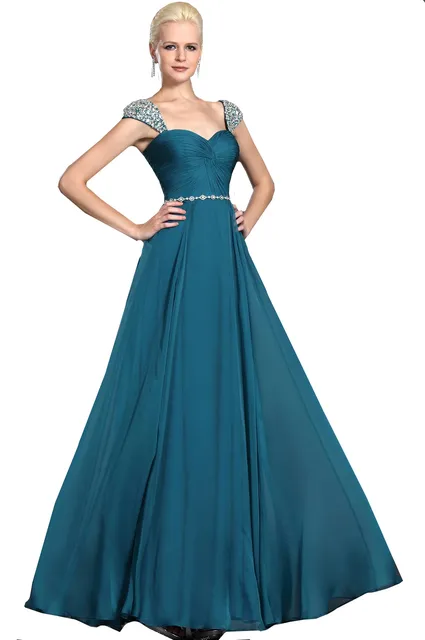 Mdbridal Teal Color Women Formal Dress Gown Full Length Cap