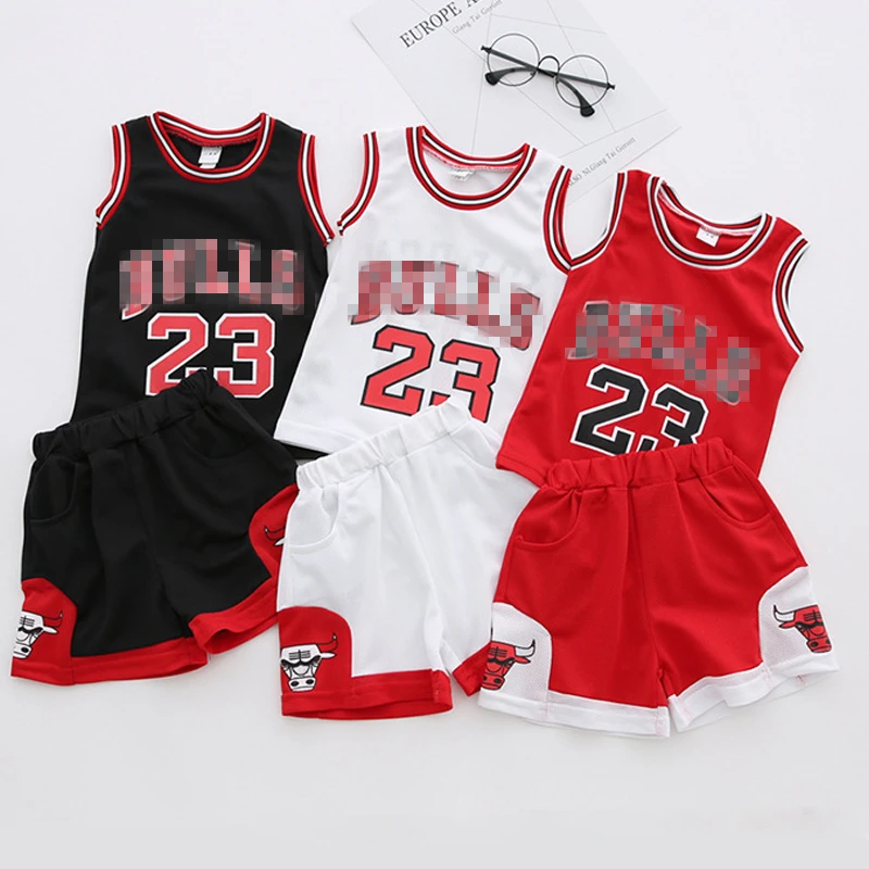 

SFT-113 Hot Summer Baby Boys And Girls Unisex Sports Jerseys MJ English Letter Basketball Shorts Baby Clothes Sets