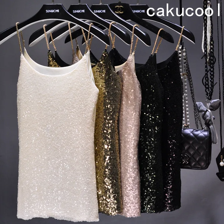 Майка женская с блестками и цепочкой 6 цветов|vest top|sexy vestcami tank tops |