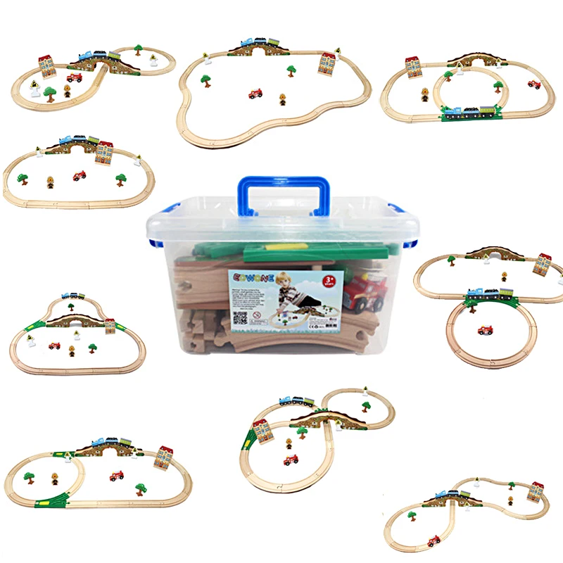

9 in 1 Wooden Railway The train Toys Wooden Track Kids Train Set Wood Railing