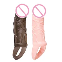 Strap on Delay Penis Sleeves Realistic Dildo Fake Penis Extension Cock With Ring Sex Toys for Men