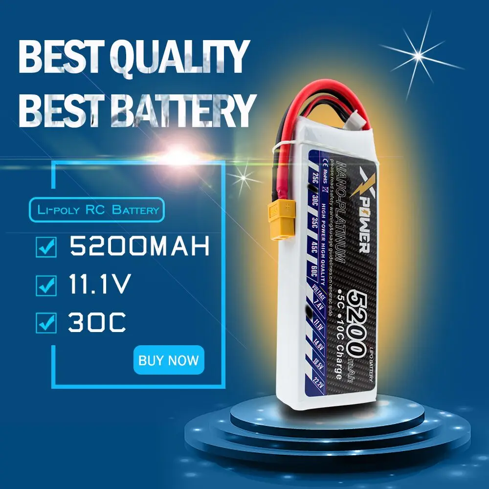 

Xpower 11.1V 5200Mah 3S 30C Li-po Battery XT60 Plug For DIY Racing RC Helicopter Qudcopter Drone Truck Car Boat parts