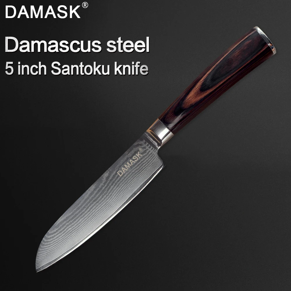 DAMASK 5 дюймов Santoku Япония дамасский нож 67 слоев VG10 ядро Santoku дамасский нож лезвие бритвы острый нож кухонный нож инструмент