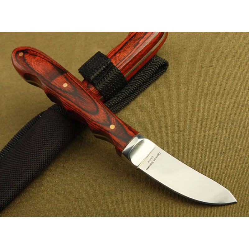

Free shipping high quality Unique shape Fixed Blade Knife Camping Tactical Survival Knives wood Handle