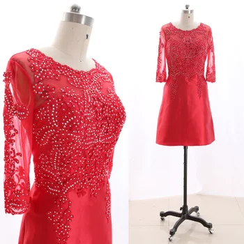 

MACloth Red Pencil Scoop Neck Knee-Length Short Crystal Tulle Prom Dresses Dress M 265873 Clearance