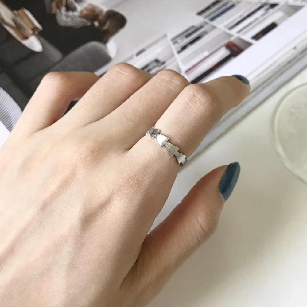 

Lady's Thin Authentic S925 Sterling Silver Fine Jewelry geometric indication Triangle Rings J332