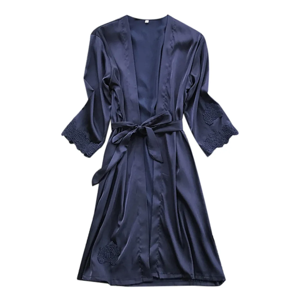 Женское белье піжама pijamas women sexy Summer Sexy Silk Satin Pajamas Pyjamas Female Sleep Two Piece Set Sleepwear Nightwear - Цвет: Navy