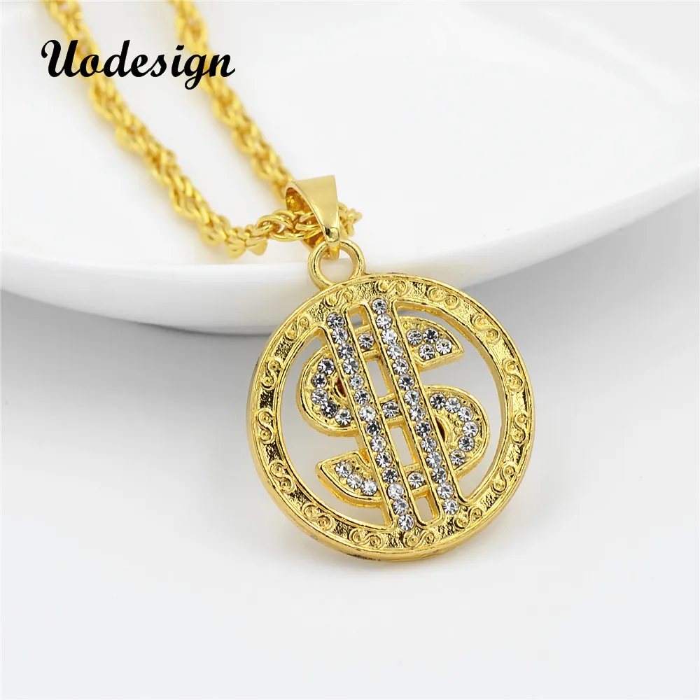 Uodesign ожерелье и подвеска в виде доллара США, цепочка из сплава золотого цвета для женщин/мужчин, стразы в стиле хип-хоп, мужские ювелирные изделия