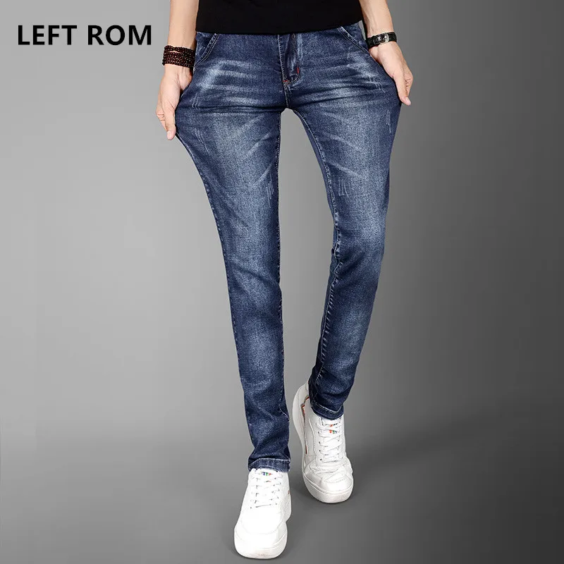

LEFT ROM Men's high fashion casual jeans 2017 exquisite cotton comfortable business Slim men high quality stretch soft cowboy