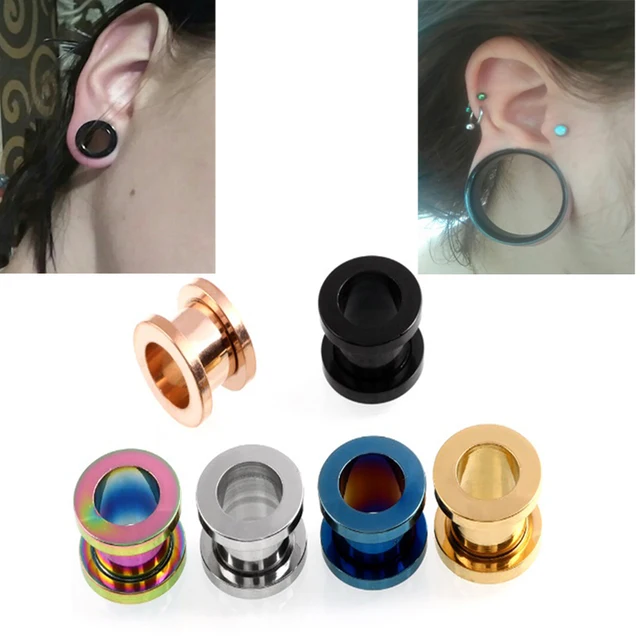 Showlove 1Pairs Screw Ear Tunnel Plugs Piercing Stainless Steel Ear