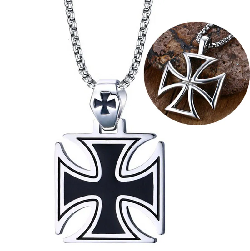 

NFS Mens Corss Necklace Stainless Steel Vintage Maltese Iron Cross Pendant Necklace Knights of the Temple