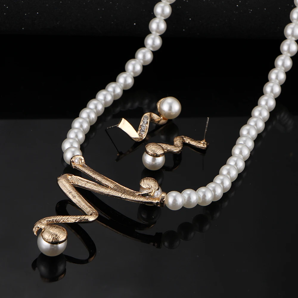 BOUNABAY винтаж имитация жемчуга ювелирные наборы для женщин Свадебное ожерелье из хрусталя серьги золотой цвет Африканский комплект