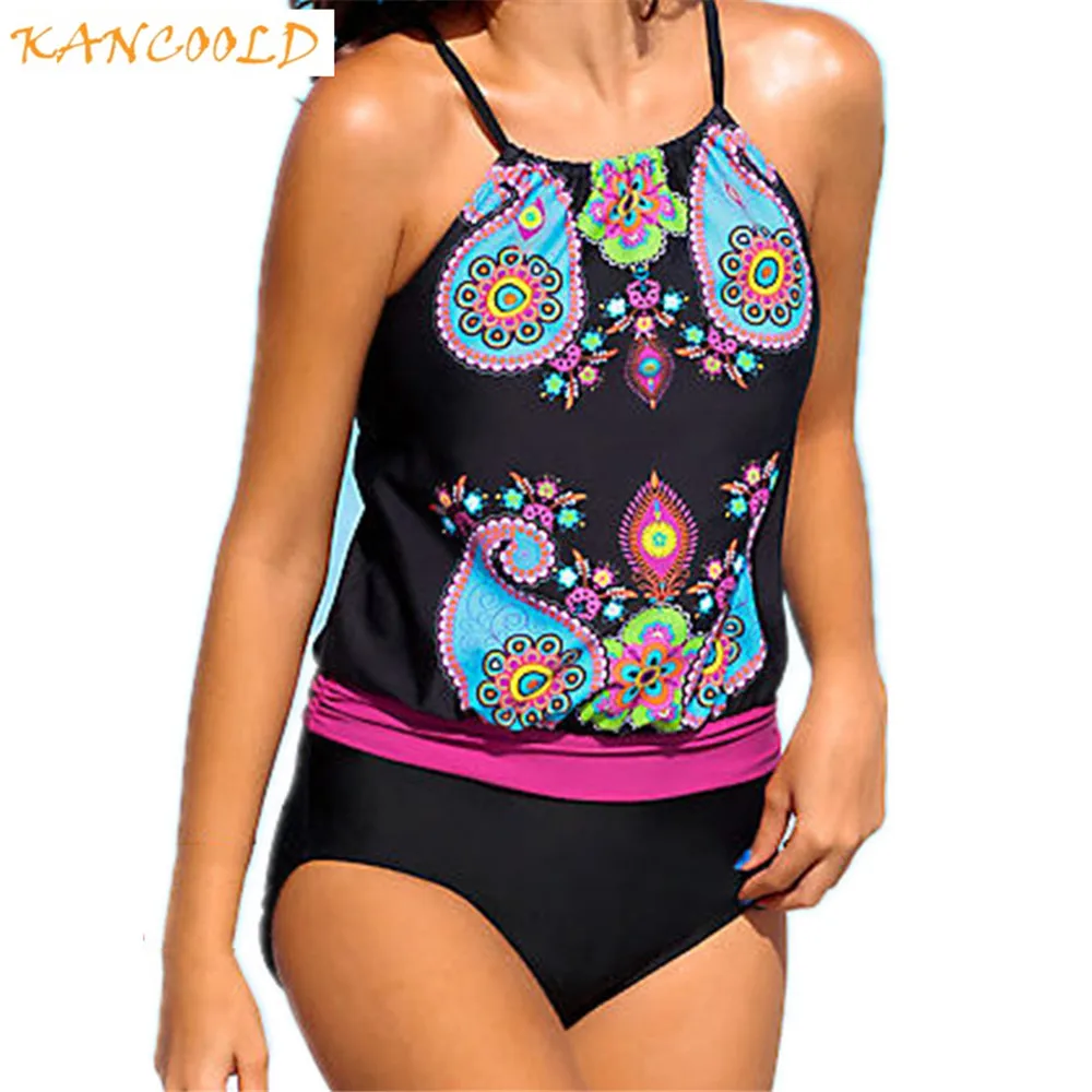 

KANCOOLD Women Clothes 2019 Sexy Plus Size 3XL Print Halter Two Piece Suits Swimsuit Femme Boho High Waist Summer Swimwear Women