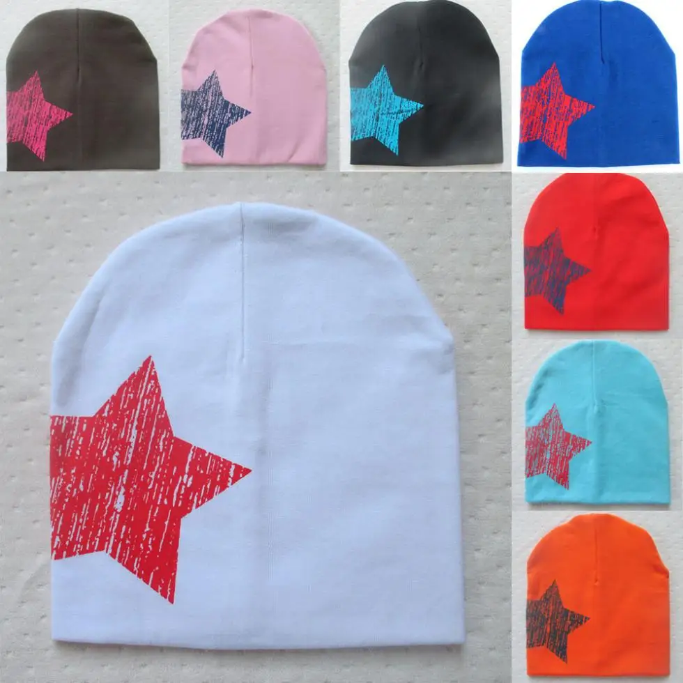 Модная детская Шапка-бини, мягкая хлопковая шапка со звездами для мальчиков и девочек, теплые разноцветные Шапки для малышей