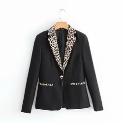 Geckoistail Для женщин Повседневное Leopard зубчатый пиджаки пальто костюмы 2018 осень офис одной кнопки женские пиджаки рабочая одежда верхняя