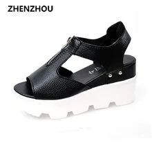 Kostenloser versand damenschuhe 2017 sommer neue produkt plattform plattform sandalen frau wasserdichtem reißverschluss keile fischmundschuhe