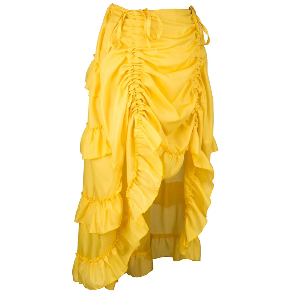 Викторианский желтый оборками шифон Асимметричный Регулируемый спереди длина Готический юбки для женщин для корсет стимпанк юбка