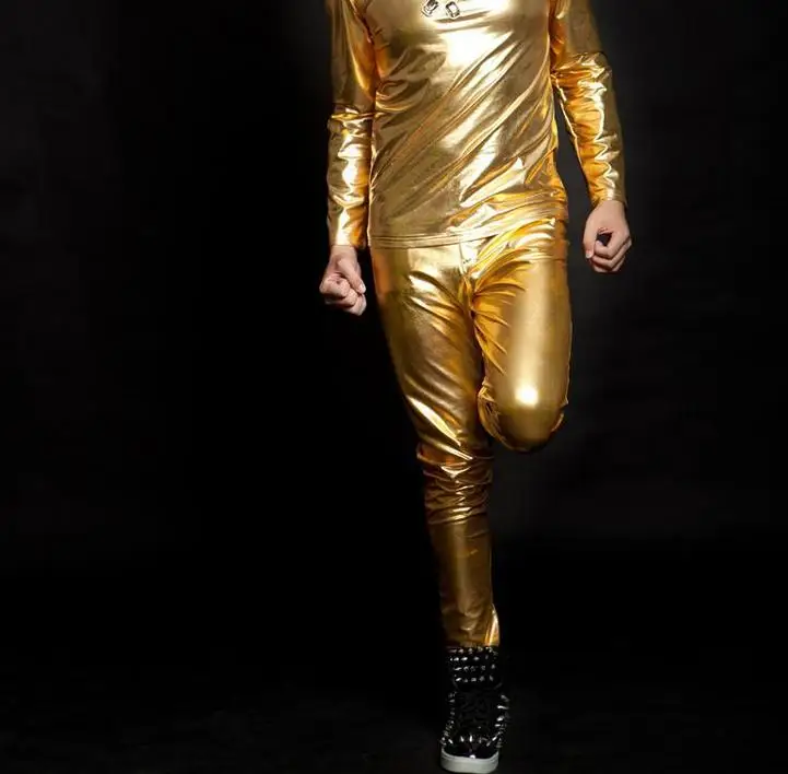 Золотой Серебряный певец Сращивание мотоцикл 1 pu брюки мужские 1 Брюки Мужские Сценические брюки из искусственной кожи обеспечивают на заказ