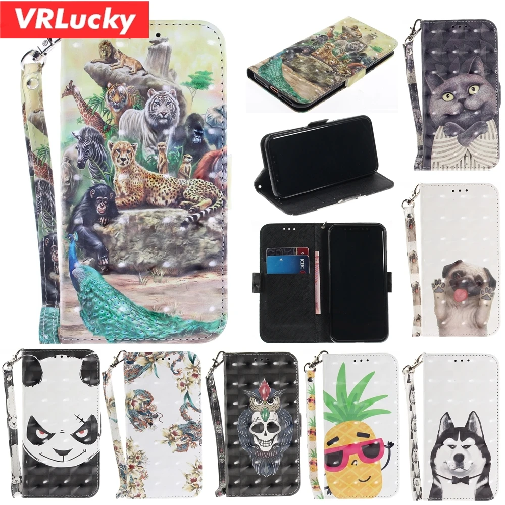 VRLucky 3D картина собака кошка панда Pattern кошелек флип чехол для телефона samsung S8 S9 A6 A8