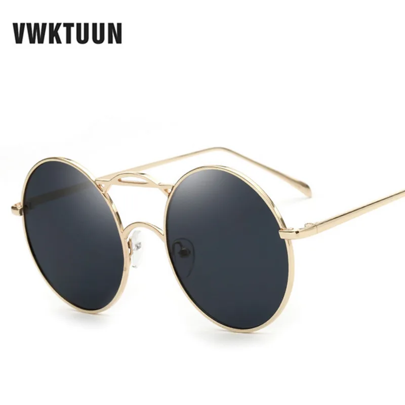 

VWKTUUN Steampunk Mens Sunglasses Coating Mirrored Sunglasses Round Sun glasses For Women Retro Vintage Double Bridge Sunglass
