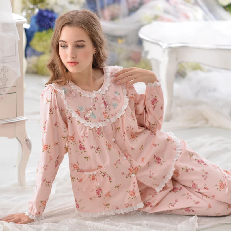 Autumn Casual 100% Cotton Long Sleeve Women Pajama Sets Sleepwear ...