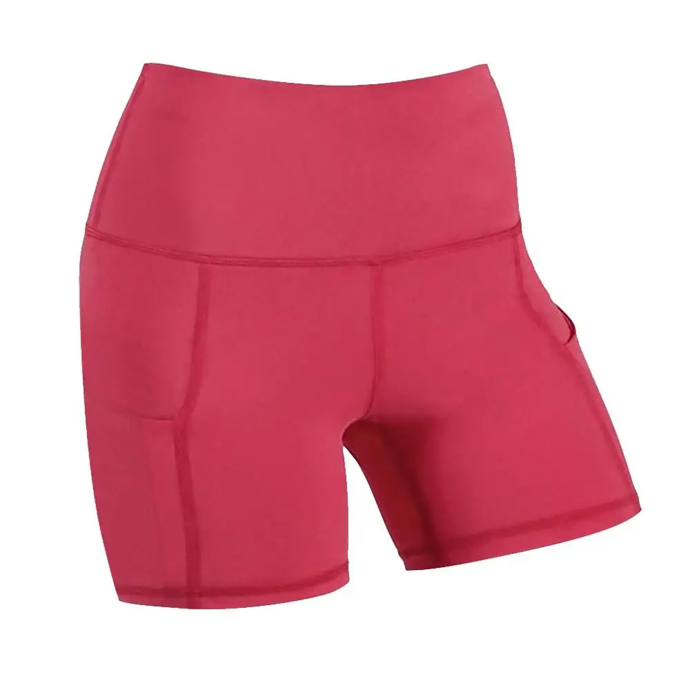 Высококачественные Женские шорты с высокой талией и карманом, шорты для контроля живота, тренировочная одежда для бега, Спортивная одежда на каждый день, Лидер продаж - Цвет: Красный