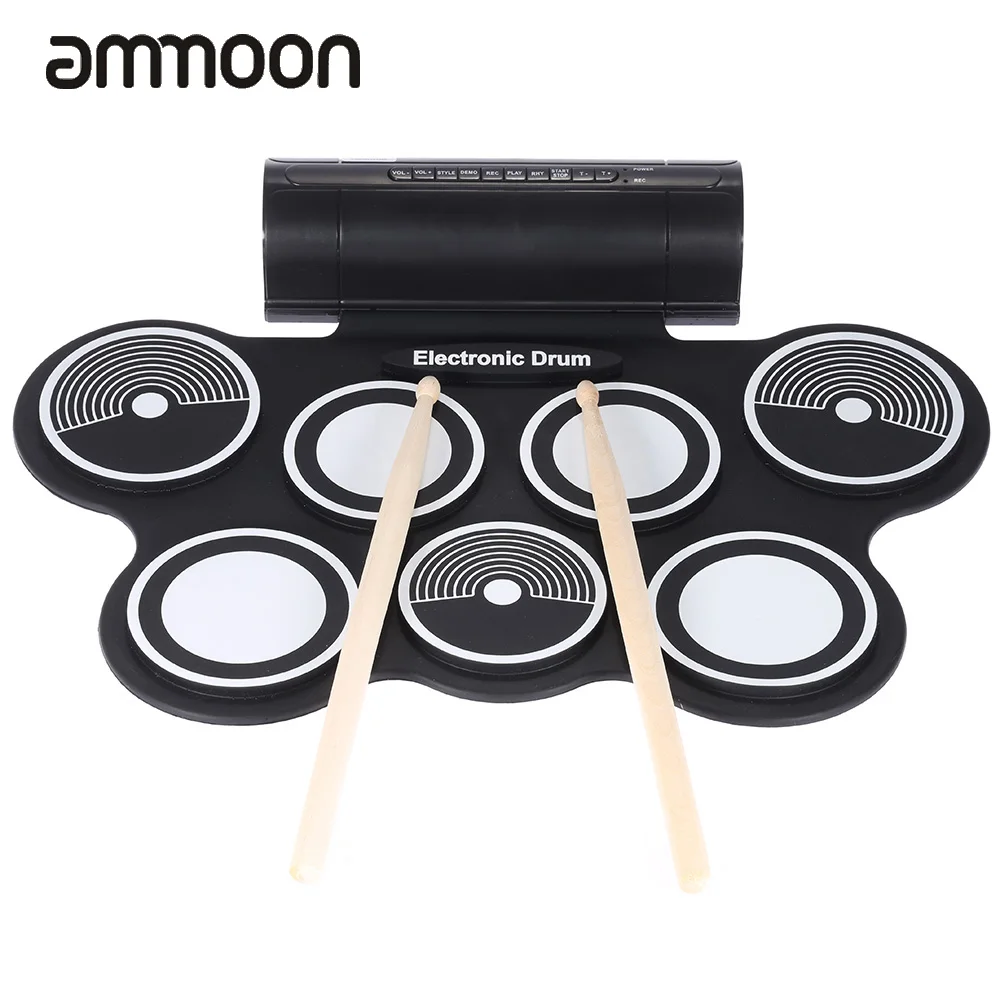 Silicone Electronic Drum Pad Kit Portable Digital USB MIDI Roll up with Drumstick Foot Pedal