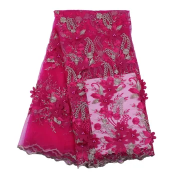 

Pink High Quality 2018 Pearls Tulle African Lace Fabric Guipure Embroidered Beaded French Nigerian Lace Fabrics